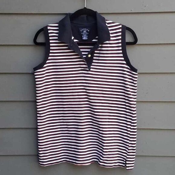 Cutter & Buck Sleeveless Red White Blue Stripe Polo size Medium - Picture 1 of 13